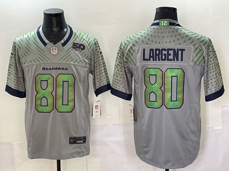Men 2025 Seattle Seahawks #80 Largent Grey 5th generation Throwback Nike Limited NFL Jersey style 02->seattle seahawks->NFL Jersey